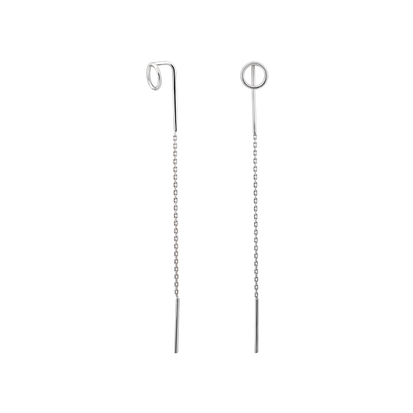 Срібні сережки протяжки сфери з колами біля основи, фото 1