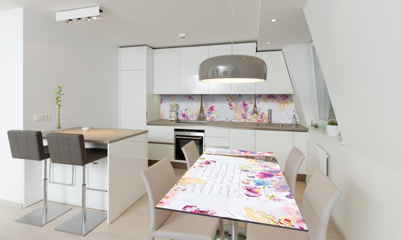 Наліпка 3Д вінілова на стіл Zatarga «Акварельний Париж під цеглу» 600х1200 мм для будинків, квартир, столів,