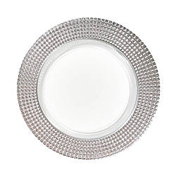 Тарілка підставна скляна REMY-DECOR Афіни Ø 33см прозора із сріблястим обідком для святкового столу