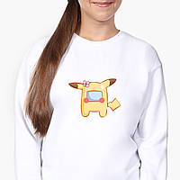 Свитшот для девочки Амонг Ас Покемон Пикачу (Among Us Pokemon Pikachu) (9509-2419-8) Белый
