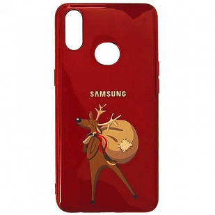 Накладка Soft GLASS CHRISTMAS DEER для Samsung Galaxy а10 a105 red