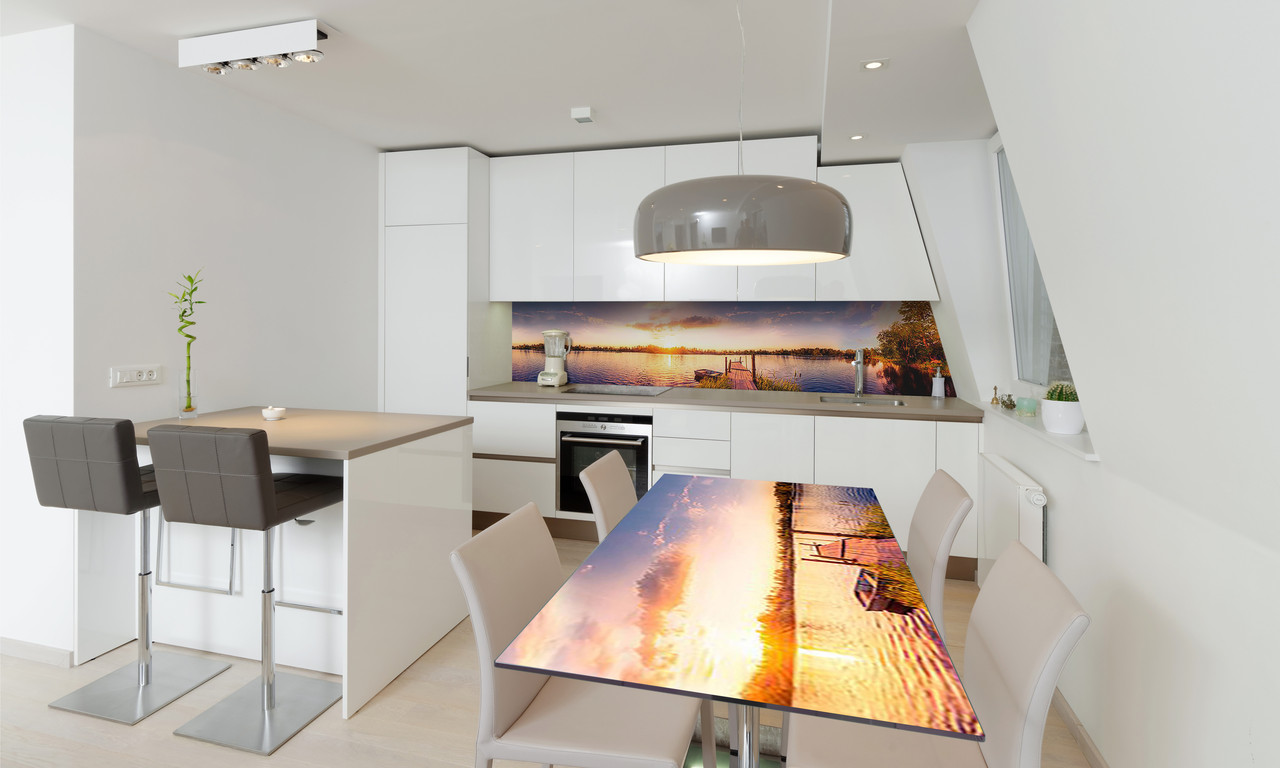 Наліпка 3Д вінілова на стіл Zatarga «Світанок над річкою» 600х1200 мм для будинків, квартир, столів,, фото 1