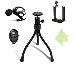 Комплект/набір Блогера Alitek 5 в 1: Штатив гнучкий + тримач для телефона + Мікрофон + Пульт + серветка
