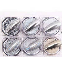 Набор блестящих втирок Boshiling для дизайна ногтей, 6 шт./набор Серебро