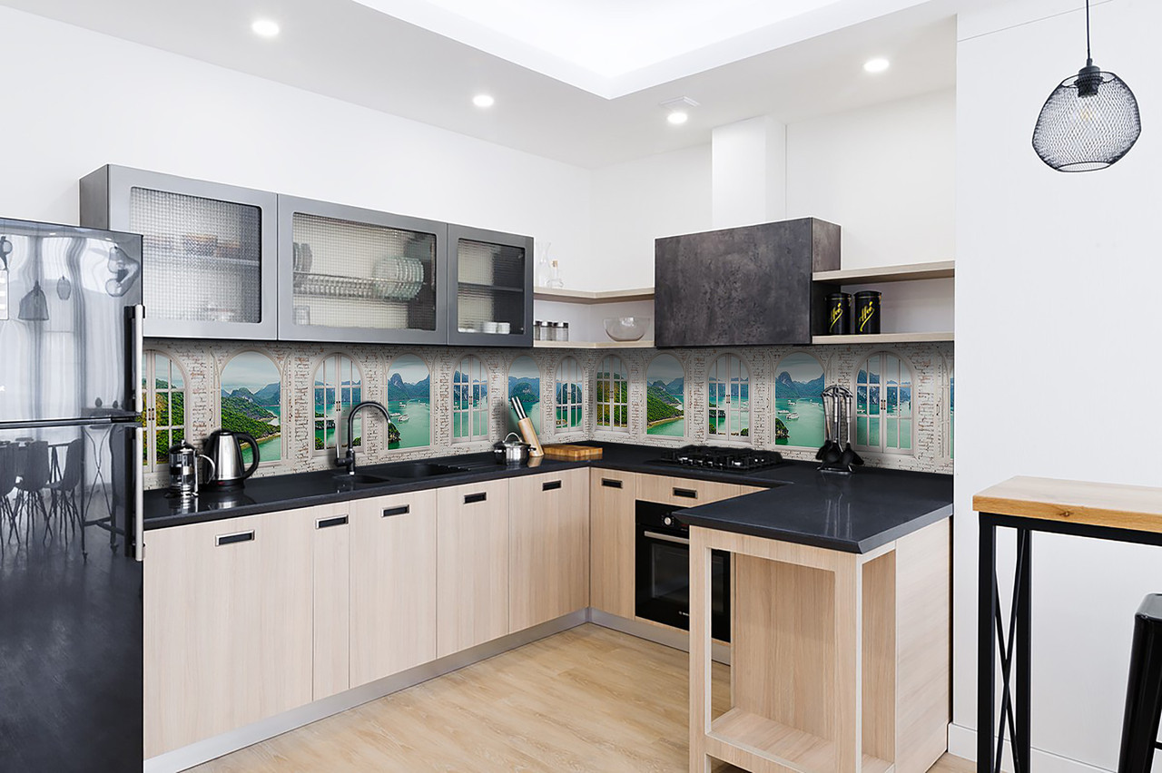 Скинали на кухню Zatarga «Вікно в Середзем'я» 600х2500 мм вінілова 3Д Наліпка кухонний фартух самоклеюча