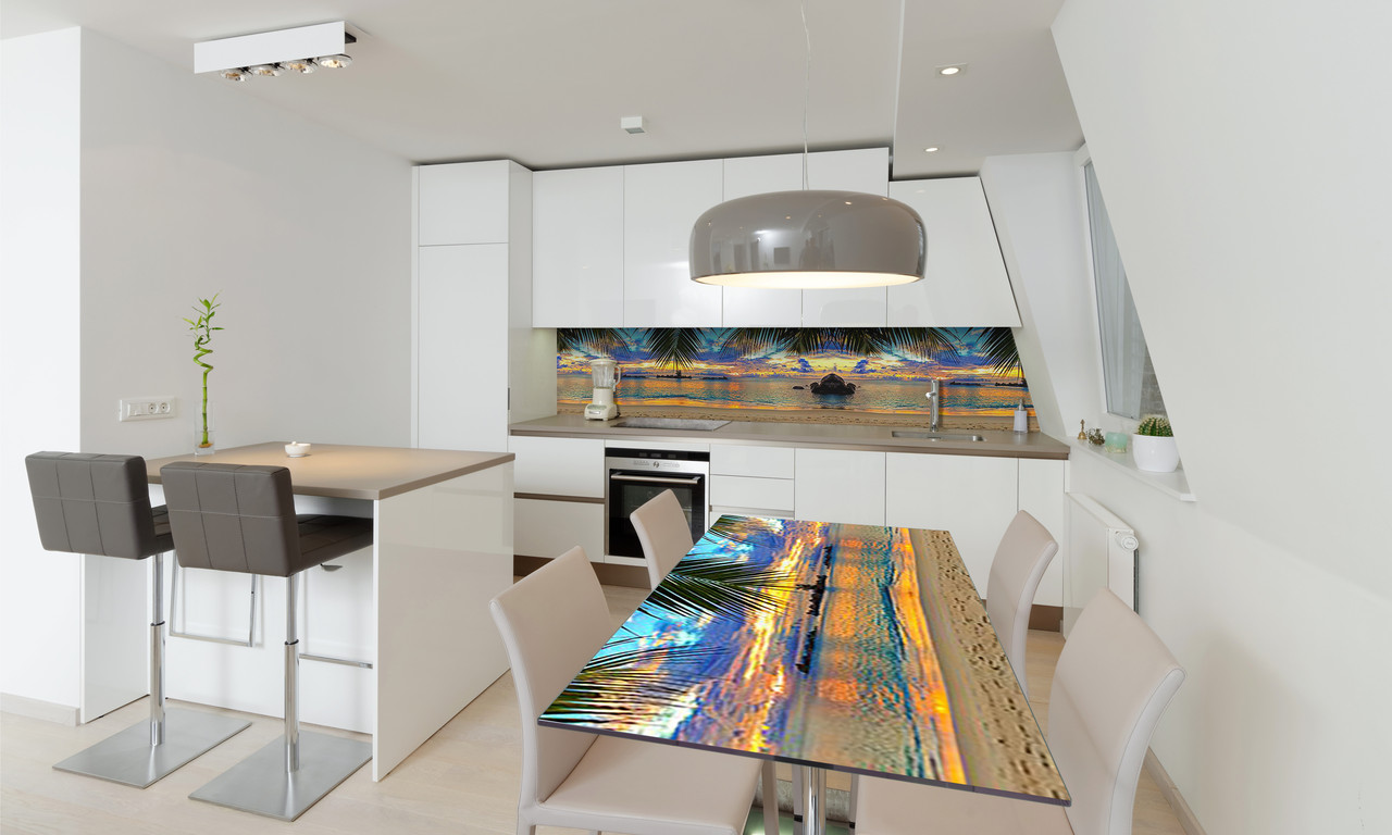 Наліпка 3Д вінілова на стіл Zatarga «Світанок на Острові» 600х1200 мм для будинків, квартир, столів,