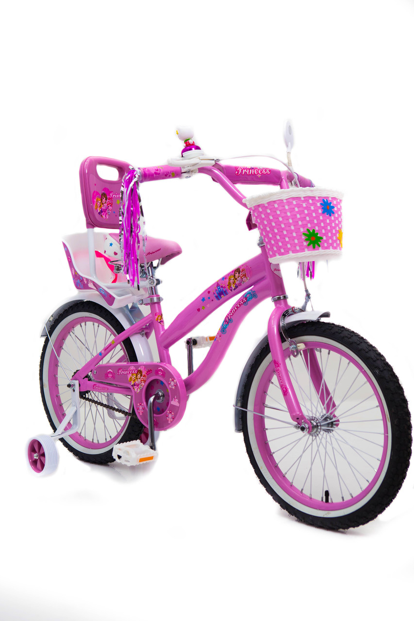 Іспанська дитячий рожевий велосипед для дівчинки PRINCESS 18 дюймів від 6 років з кошиком і багажником