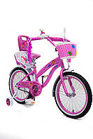 Испанский детский розовый велосипед для девочки PRINCESS 18 дюймов от 6 лет с корзинкой и багажником