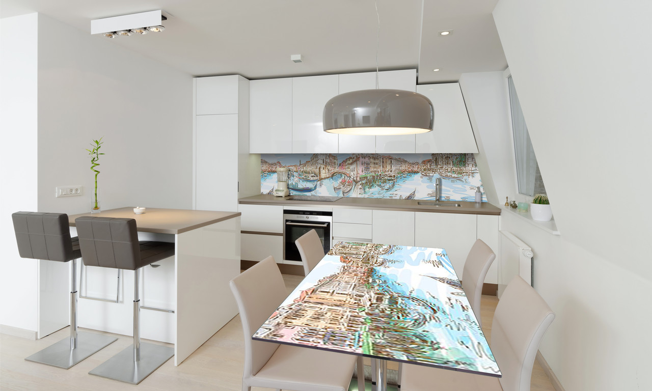 Наліпка 3Д виниловая на стол Zatarga «Нарисованная Венеция» 600х1200 мм для домов, квартир, столов,, фото 1