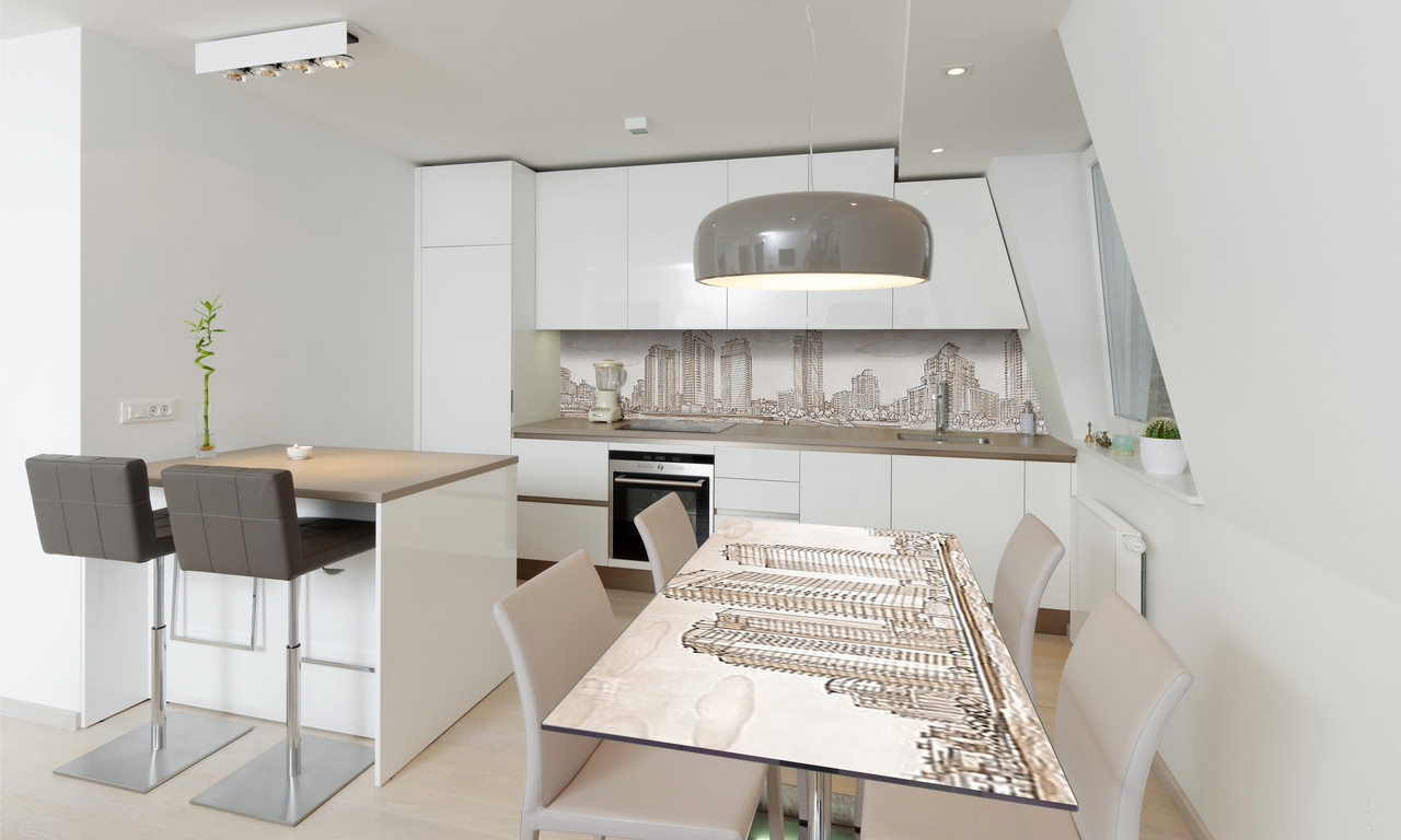 Наліпка 3Д виниловая на стол Zatarga «Нарисованные Небоскребы» 600х1200 мм для домов, квартир, столов,, фото 1