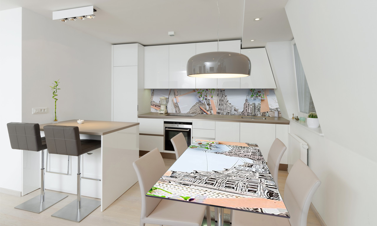 Наліпка 3Д вінілова на стіл Zatarga «Лондон і Ромашки» 600х1200 мм для будинків, квартир, столів,