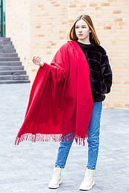 Хустка жіночий кашеміровий однотонний великий з бахромою LEONORA модний колір червоний