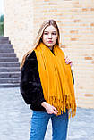 Хустка жіночий кашеміровий однотонний великий з бахромою LEONORA колір гірчичний, фото 2