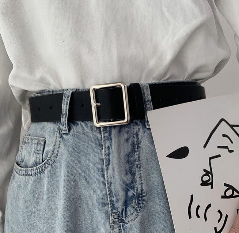 Жіночий ремінь зі срібною прямокутною пряжкою, фото 1