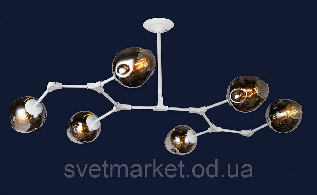 Люстра молекула біла з попелястим плафоном 756LPR0231-6 BK+BK, фото 1