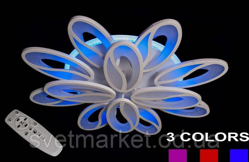 Біла стельова світлодіодна люстра 5565/8+4 color LED dimmer, фото 1