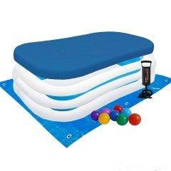 Дитячий басейн Intex 56483-3 «Сімейний», 262 х 175 х 56 см, з кульками 10 шт, підстилкою, тентом, насосом