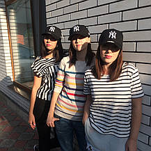 Кепка Бейсболка Чоловіча Жіноча New Era з наклейкою New York Yankees NY Чорна з Білим лого, фото 5