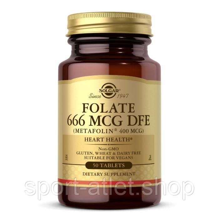 Вітаміни та мінерали Solgar Folate 666 mcg (Metafolin 400 mcg), 50 таблеток, фото 1