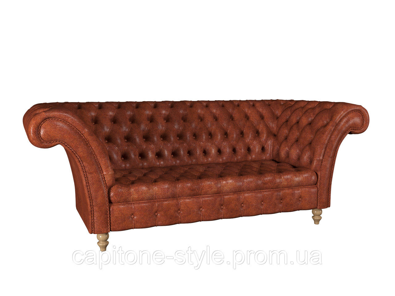 Диван Честер прямий тримісний MeBelle CHESTERFIELD 2,2 м у вітальню, каретна стяжка, коньячний теракотовий