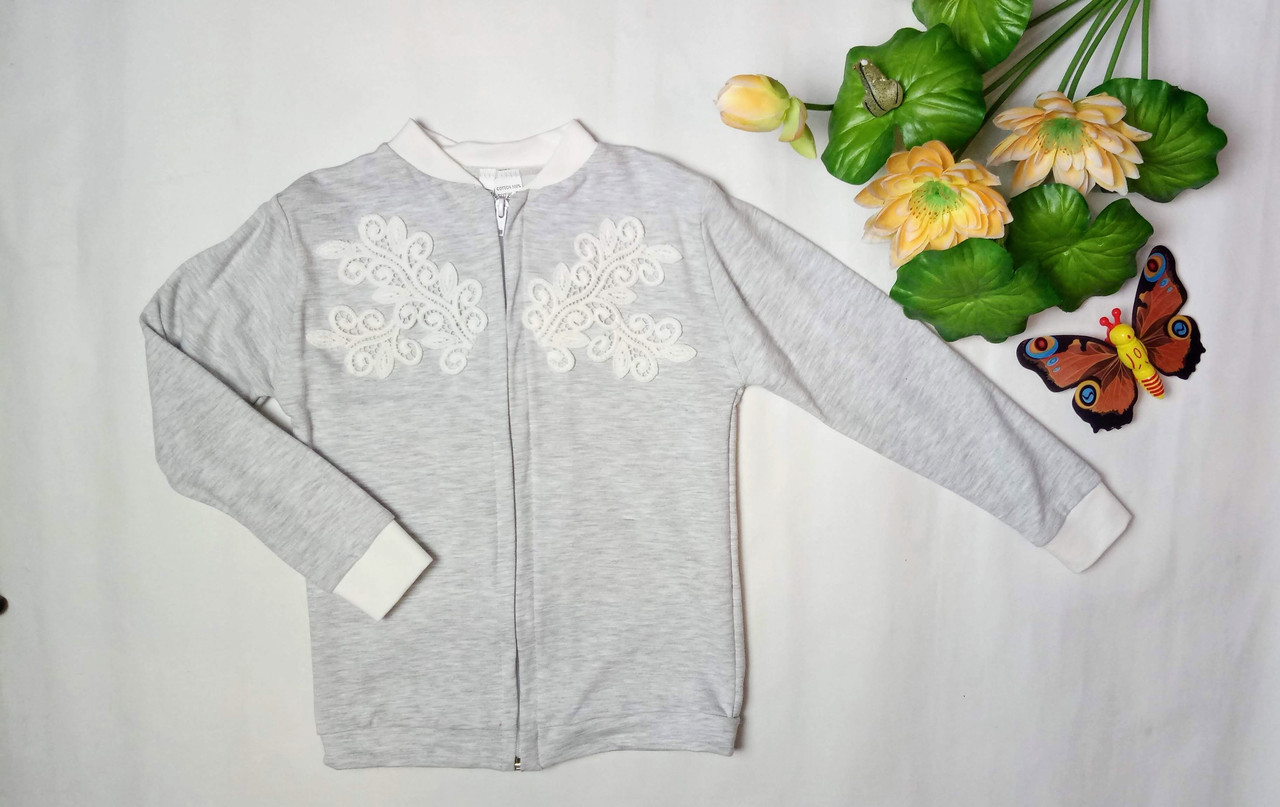 Дитяча трикотажна кофта (116 розмір, сітка) на блискавці "Кружева" для дівчинки, фото 1