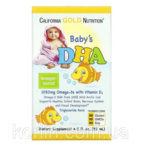 California Gold Nutrition Baby's DHA Дитячий риб'ячий жир ДГК з Омега-3 з вітаміном D3 59 мл.