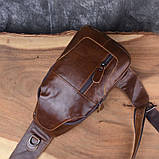 Сумка чоловіча шкіряна нагрудна. Сумка рюкзак на одне плече з натуральної шкіри Коричнева, фото 4
