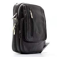 Мужская кожаная сумка органайзер черная вертикальная маленькая мини сумочка планшет через плечо из кожи