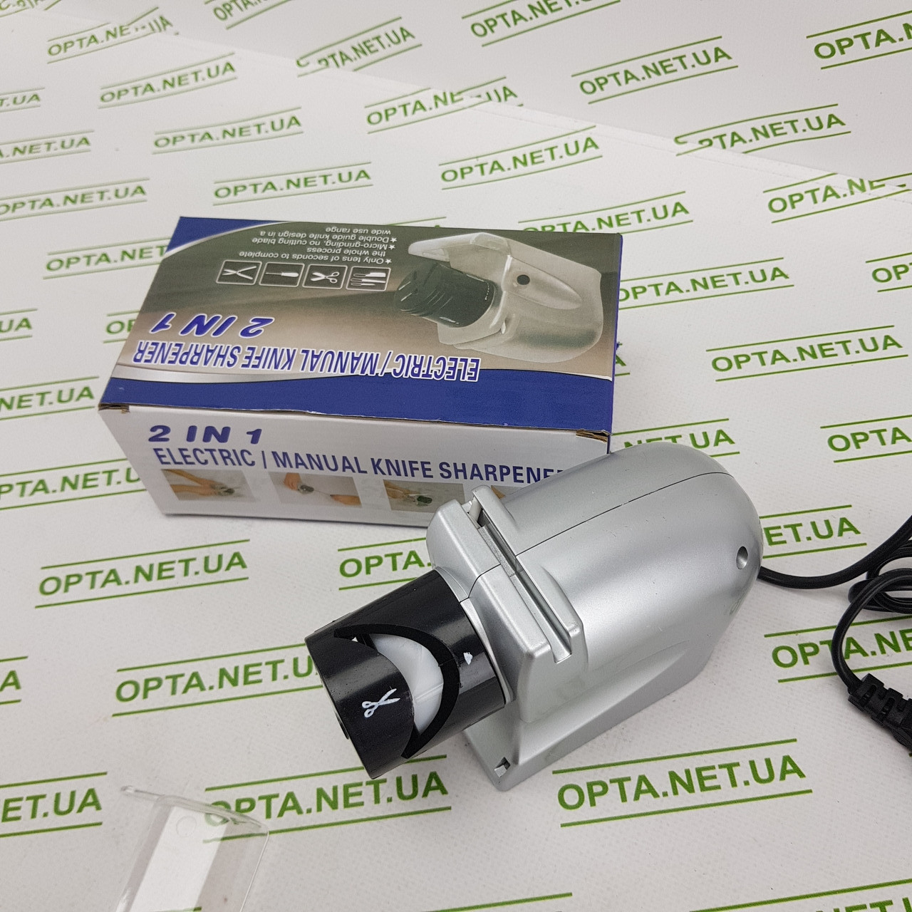 Точило для ножів та ножиць Прилад для загострювання Ножеточка Електрична Sharpener Silver, фото 1