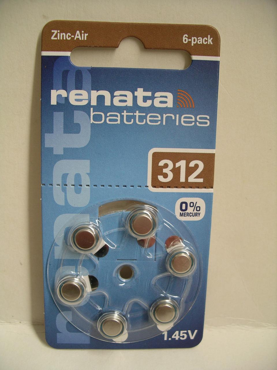 Батарейка Renata ZA312 для слуховых аппаратов, 6 шт,цена за блистер - фото 1 - id-p1019715665