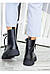 Зимові жіночі черевики-берці чоботи чорні шкіряні на хутрі на шнурівці на низькому ходу, фото 4