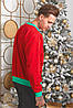 Батник трикотажний з новорічним принтом, чоловічий червоний, розміри від 48 до 54, подарунок на новий рік, фото 3