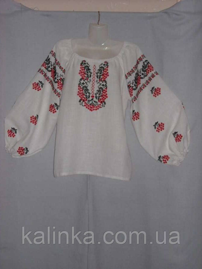 Сорочка вишиванка жіноча біла Червона + чорна Етнічна ручна вишивка