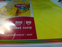 Папір кольоровий неонові кольори MIX Neon А4 100(5х20) аркушів 80 г/м2