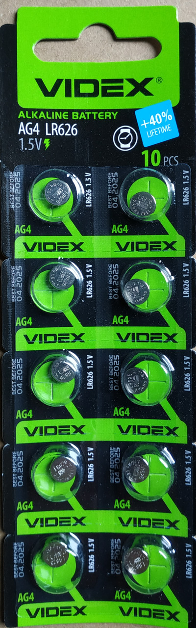 Батарейка часова Videx AG 4 (LR626) blister card 10 pcs