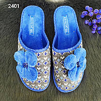 Жіночі теплі кімнатні капці Белста блакитні з квіткою, фото 3