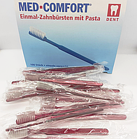 Щётка зубная одноразовая с пастой Med Comfort бордовая, 100 шт/уп