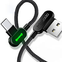 Кабель USB Type-C Mcdodo с двусторонним USB разъемом LED индикацией для зарядки и передачи данных (Черный,