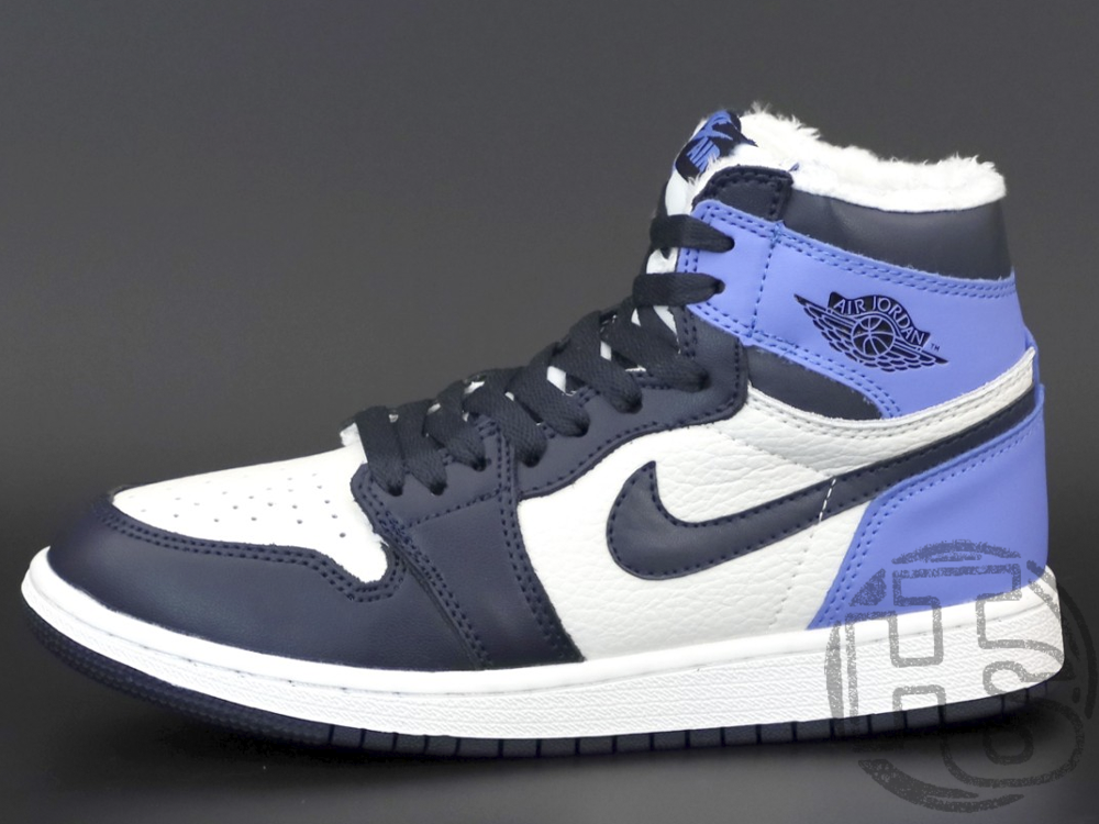Жіночі кросівки Air Jordan 1 Retro High Obsidian UNC White Blue (с мехом) 555088-140, фото 1
