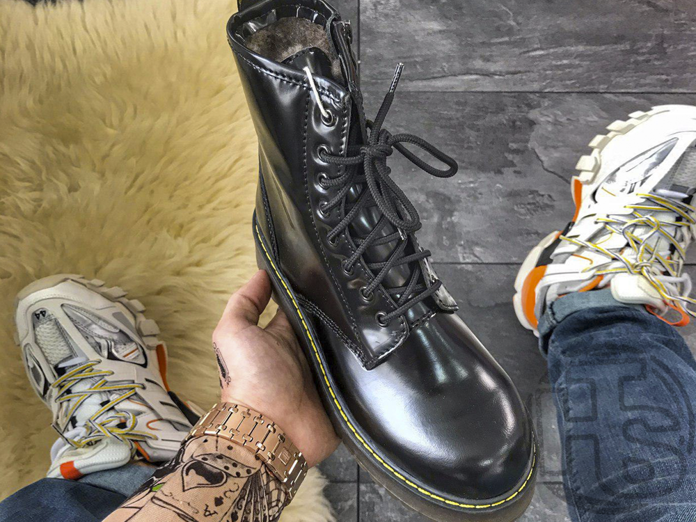 Жіночі черевики Dr.Martens Jadon Black Polished Smooth Boots (с мехом) 15265001, фото 1
