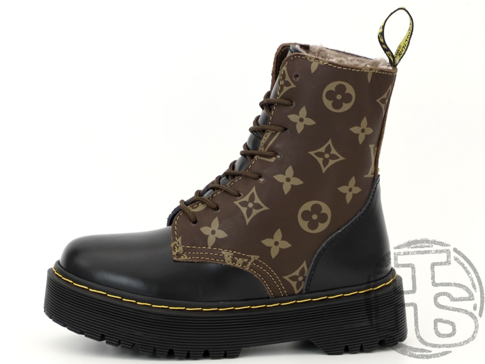 Жіночі зимові черевики Dr.Martens Jadon x Louis Vuitton Black Brown Boots (с мехом)