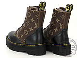 Жіночі зимові черевики Dr.Martens Jadon x Louis Vuitton Black Brown Boots (с мехом), фото 5