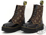 Жіночі зимові черевики Dr.Martens Jadon x Louis Vuitton Black Brown Boots (с мехом), фото 8