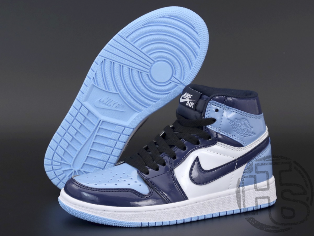 Кросівки жіночі Air Jordan 1 Retro High UNC Patent Obsidian Blue White CD0461-401, фото 1