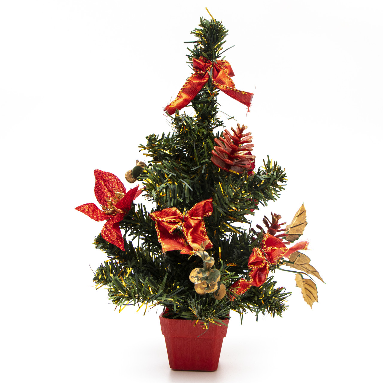 Ялинка прикрашена, 30 см, червоно-золотиста в червоному кошику (470952-9), фото 1