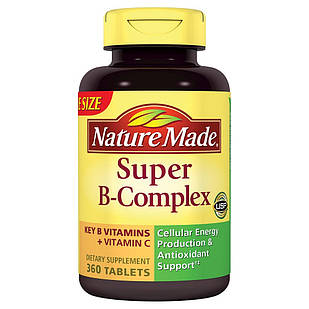 Nature Made Super B Complex, комплекс вітамінів групи В + вітамін С, 360 таблеток на 360 днів прийому. До 08/2026