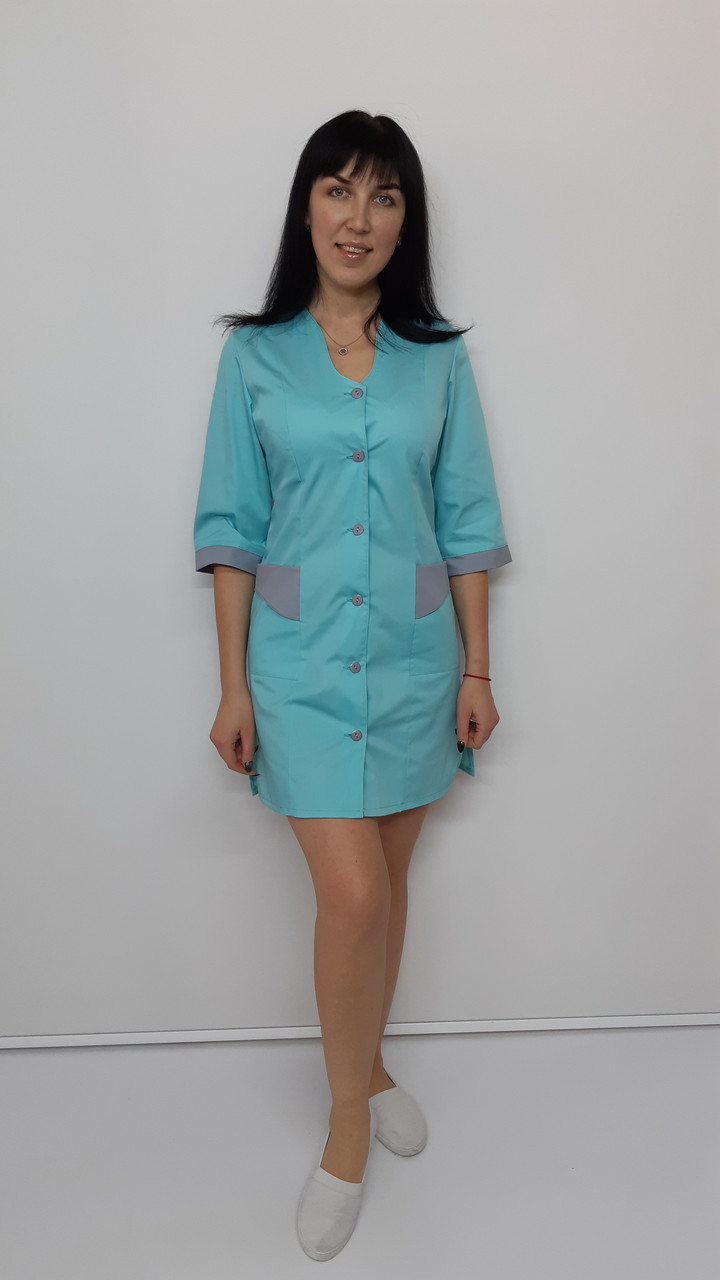 Жіночий медичний халат Хвиля котон три чверті рукав