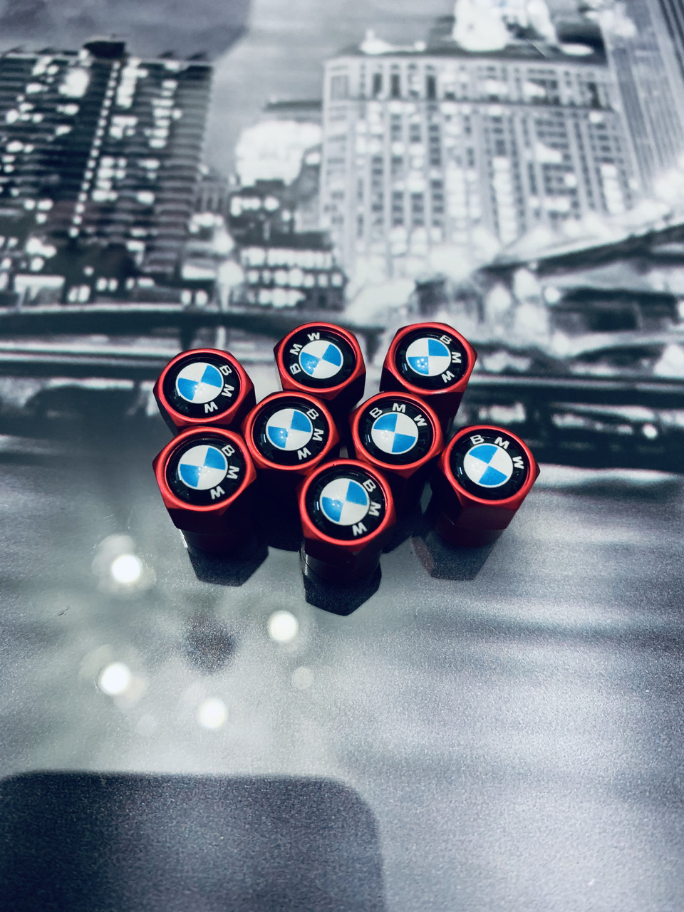 Металеві ковпачки для клапанів колісних шин для Bmw червоні, фото 1