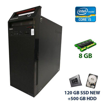 Lenovo E73 Tower / Intel Core i5-4570 (4 ядра по 3.2 - 3.6 GHz) / 8 GB DDR3 / 120 GB SSD NEW+500 GB HDD /, фото 1