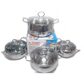 Набір каструль з кришками A-plus 2061 4 предмети Steel (N005063), фото 2